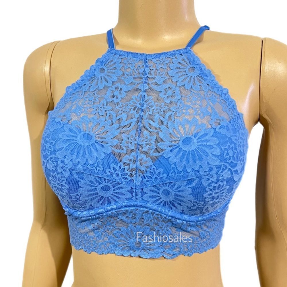 Victoria’s Secret Pink Push Up Padded High Neck Lace Underwire Bralette Bra Blue
